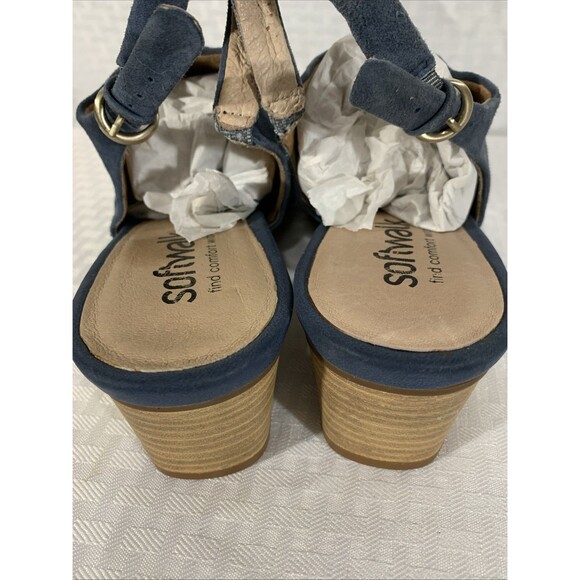 Softwalk Pomona Sandals Heels Womens 10 Blue Suede Leather Sling back - Picture 5 of 7